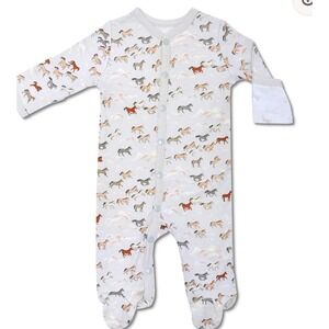 Apple Park Organic Bamboo Cotton Horse Print Footie Sleeper Grey 6-9M NWT